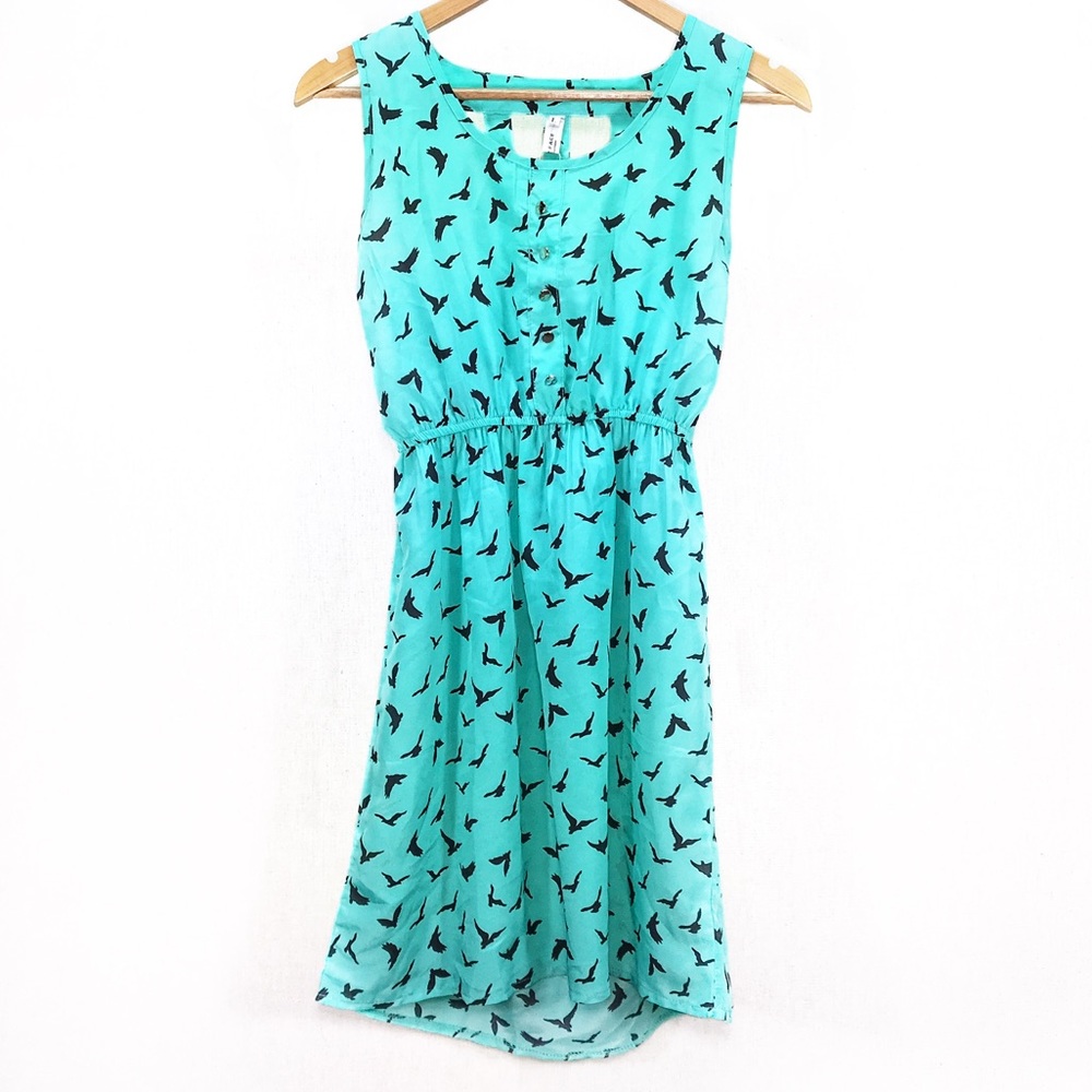 NWT Face£Face Mint Cinched Waist Bird Mini Dress